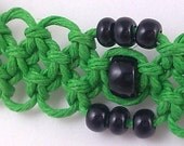 Green Hemp Choker with Black Czech Glass Beads