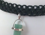 Black Hemp Choker with Green Aventurine Pendant