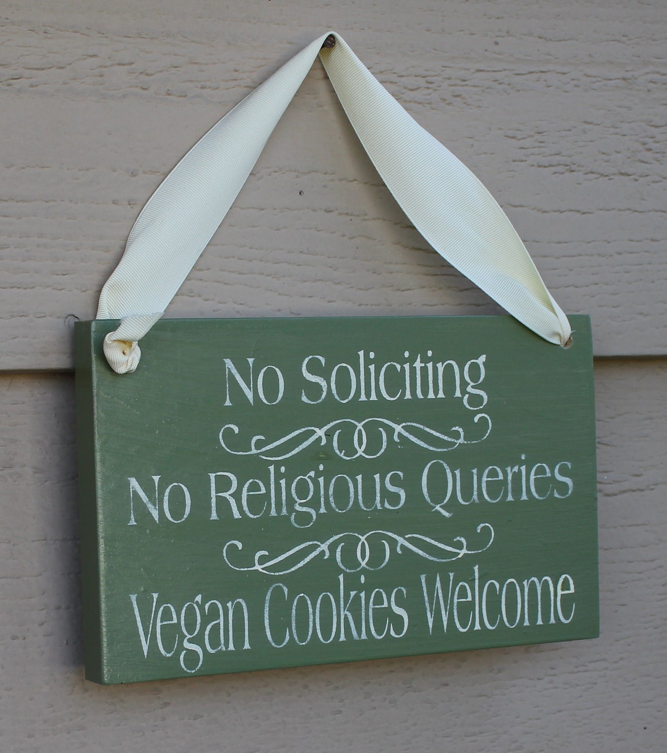 No Soliciting/No Religious Queries/VEGAN Cookies Welcome Sign/Handpainted/YOU Choose Color