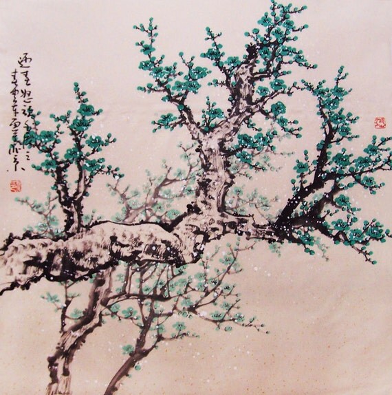 Original painting chinese art oriental art-Lovely cherry blossom tree No.49