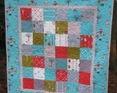 Little Apples Baby Crib Quilt -- red, aqua, grey, white, green