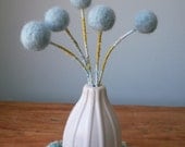 Baby Boys nursery decor. Pastel blue felt flowers. Powder blue pom poms. Pale felt balls.Needle felted wool.