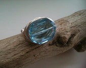 Big Chunky Ring in Sterling Silver with Blue Aquamarine Swarovski Crystal, Size 8, Chunky Big Ring, Blue Chunky Ring