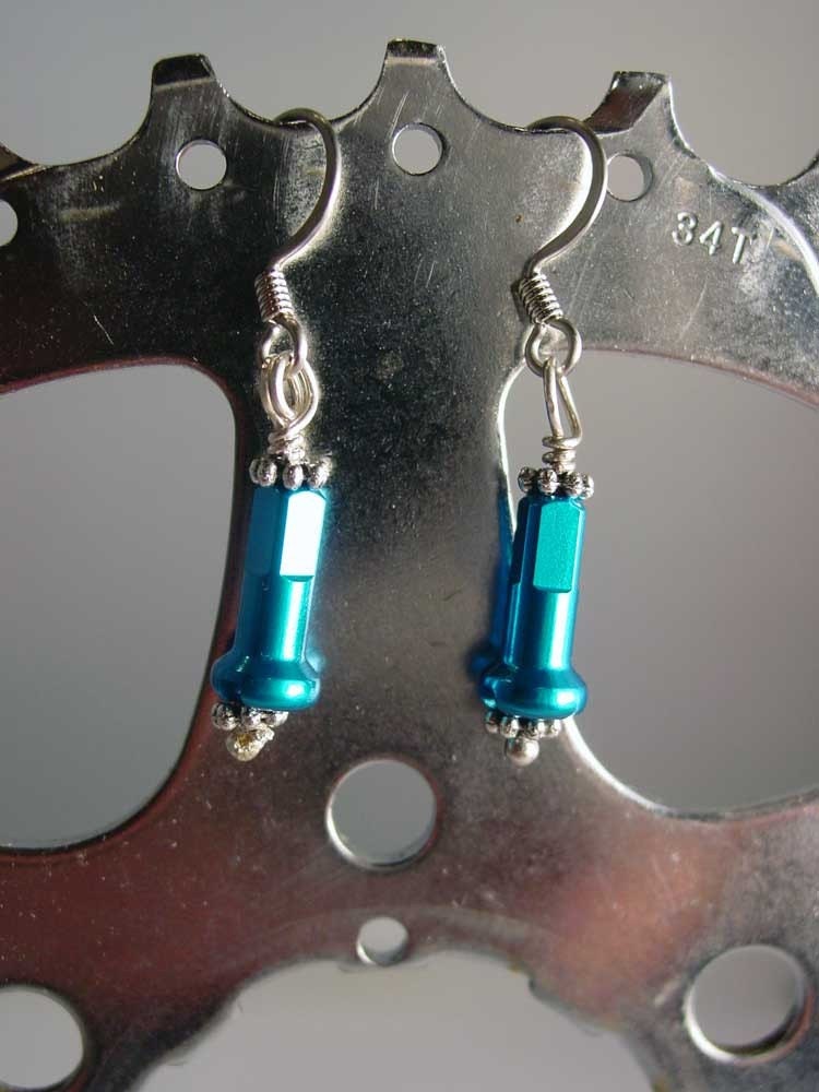 Bicycle Jewelry - Colored bike spoke nipple earrings