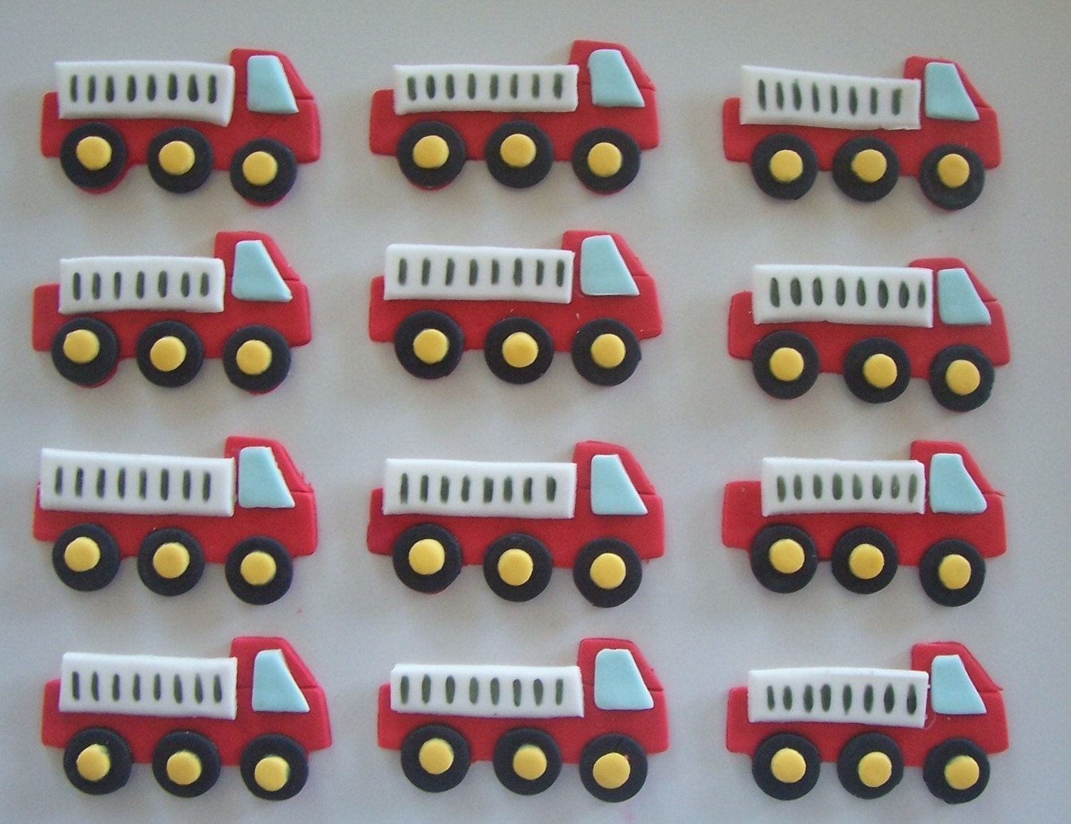 Fondant Cupcake or Cookie Toppers Edible Red Firetrucks