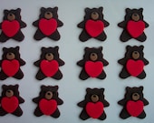 Fondant Cupcake or Cookie Toppers Edible Valentines Day Teddy Bears and Hearts