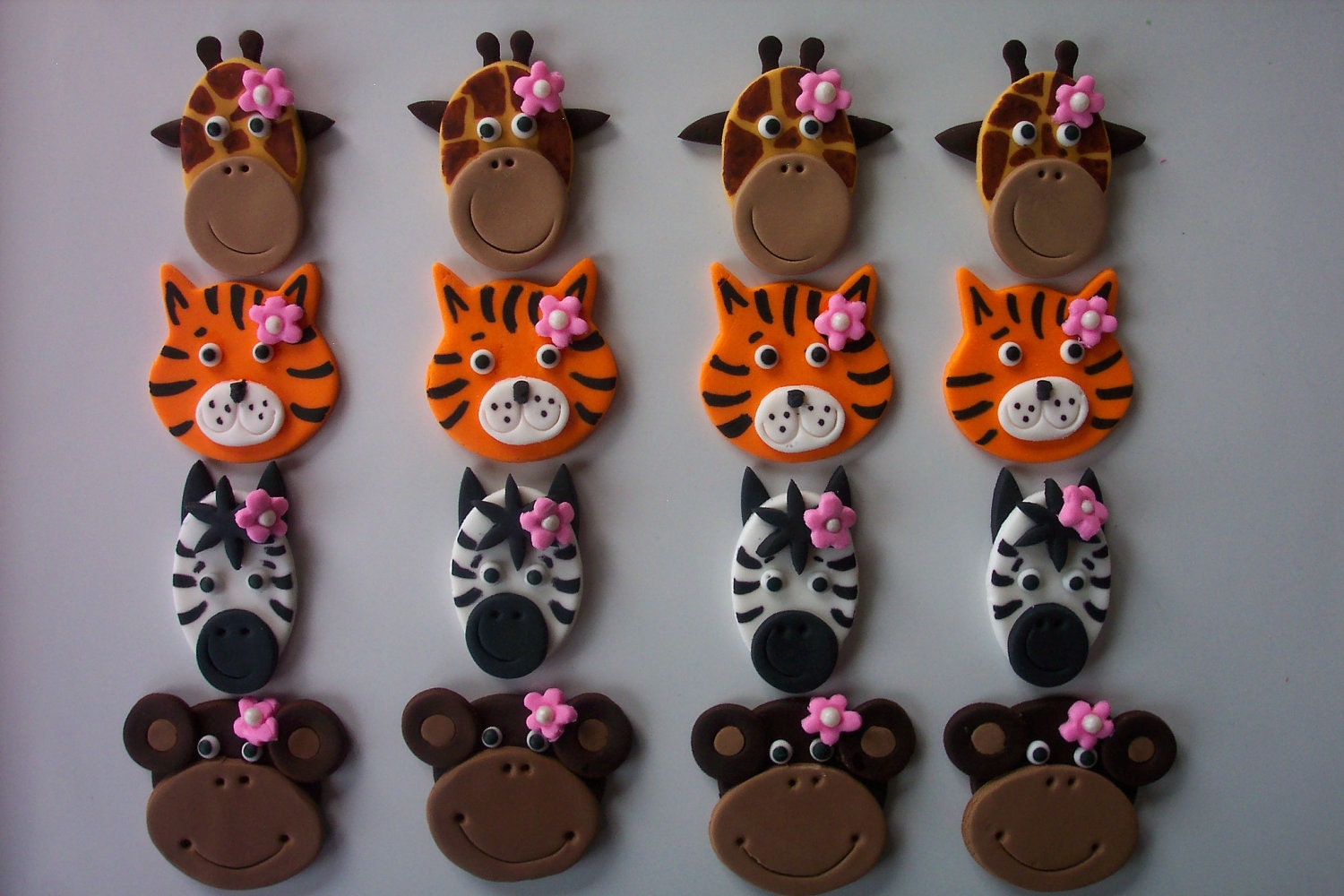 Girl Safari Animals Edible Fondant Cupcake or Cookie Toppers
