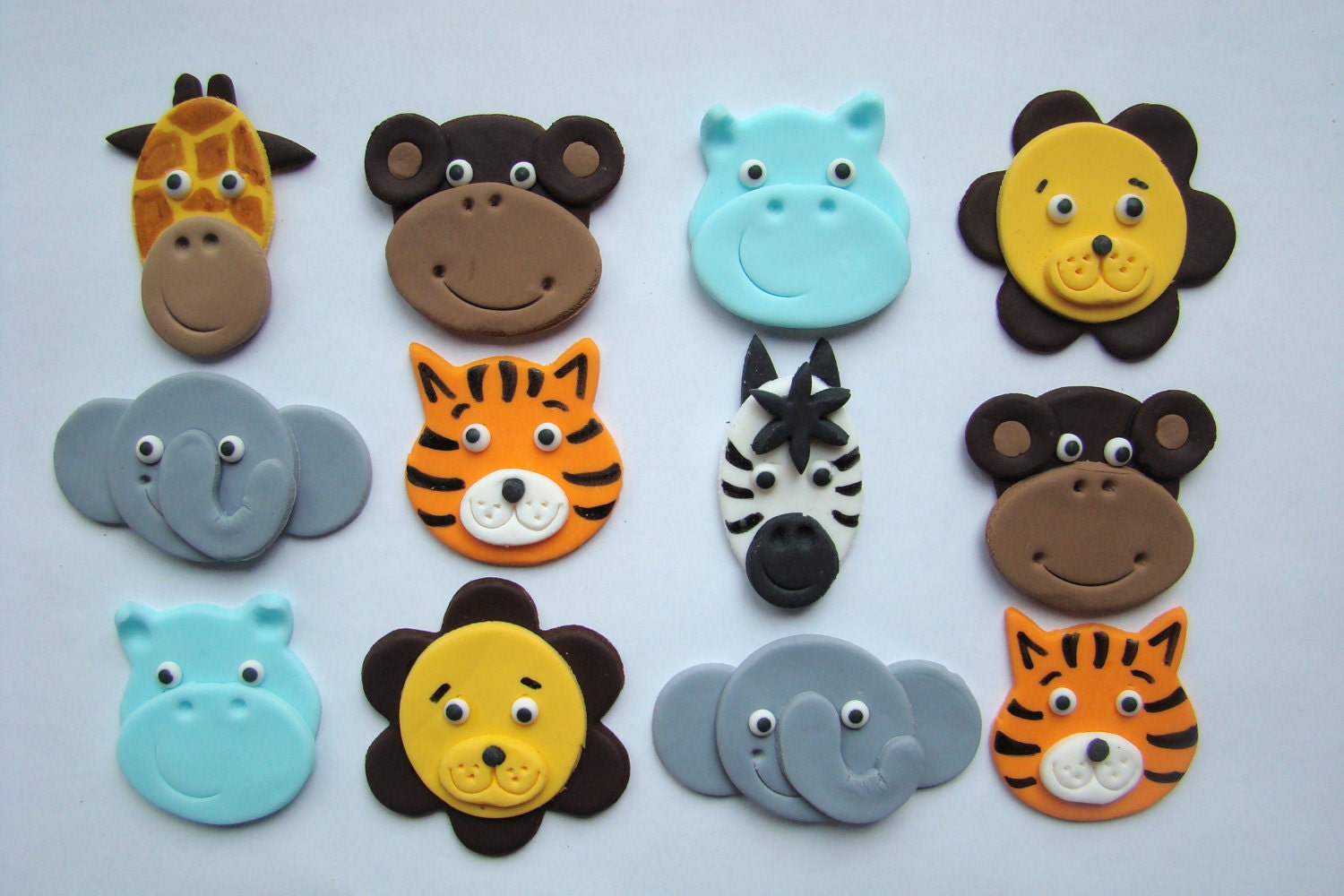 Fondant Cupcake or Cookie Toppers Safari Animal Mix Jungle Zoo