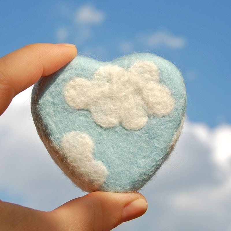 Felted Soap Blue Heart with White Clouds (Lavender Scent)