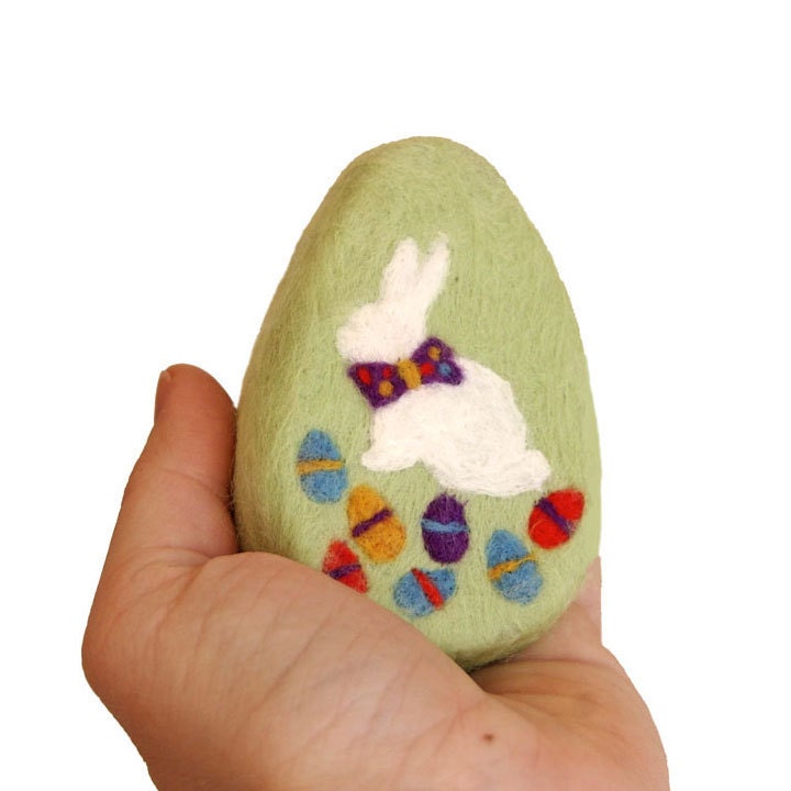 Felted Soap Yellow Egg with Bunny ( Sage and Lemongrass )