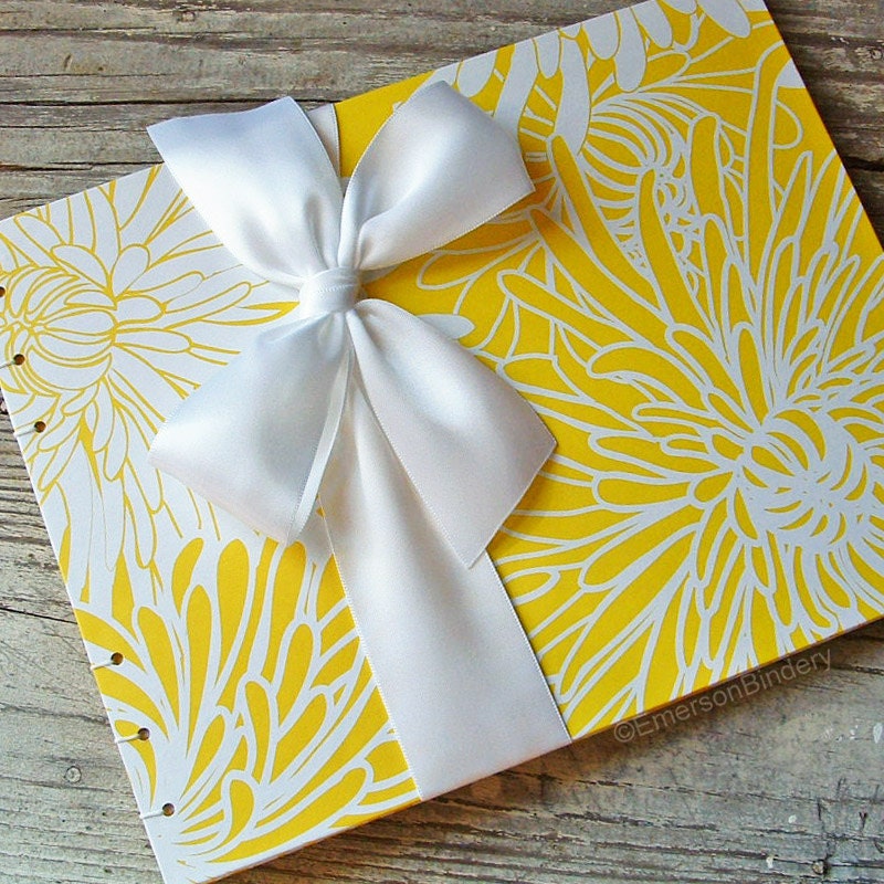 Wedding Guest Book, Mums in Canary Yellow, LARGE 9x7, MADE upon ORDER - EmersonBindery