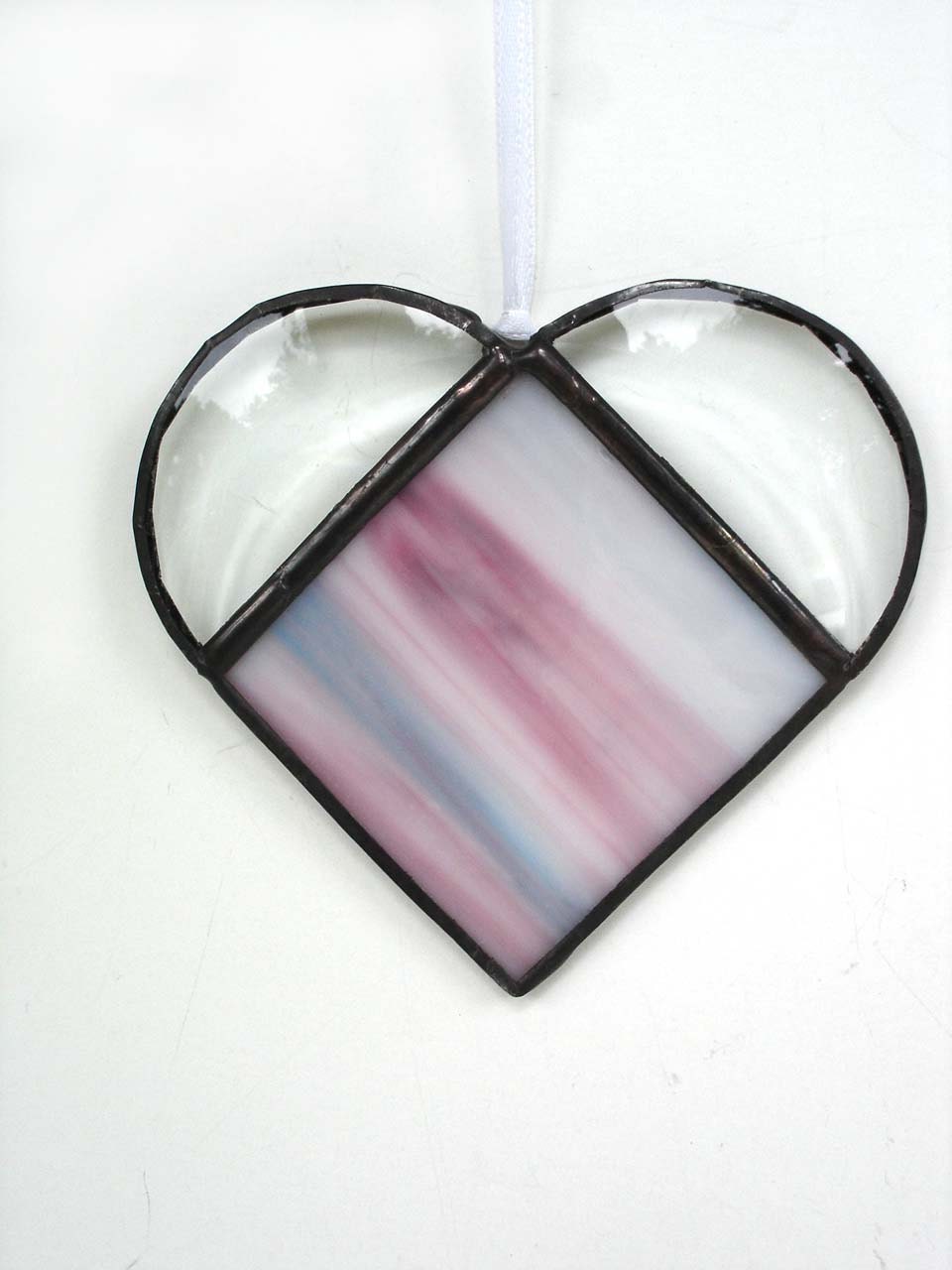 Small heart suncatcher stained glass pink blue anniversary love romance