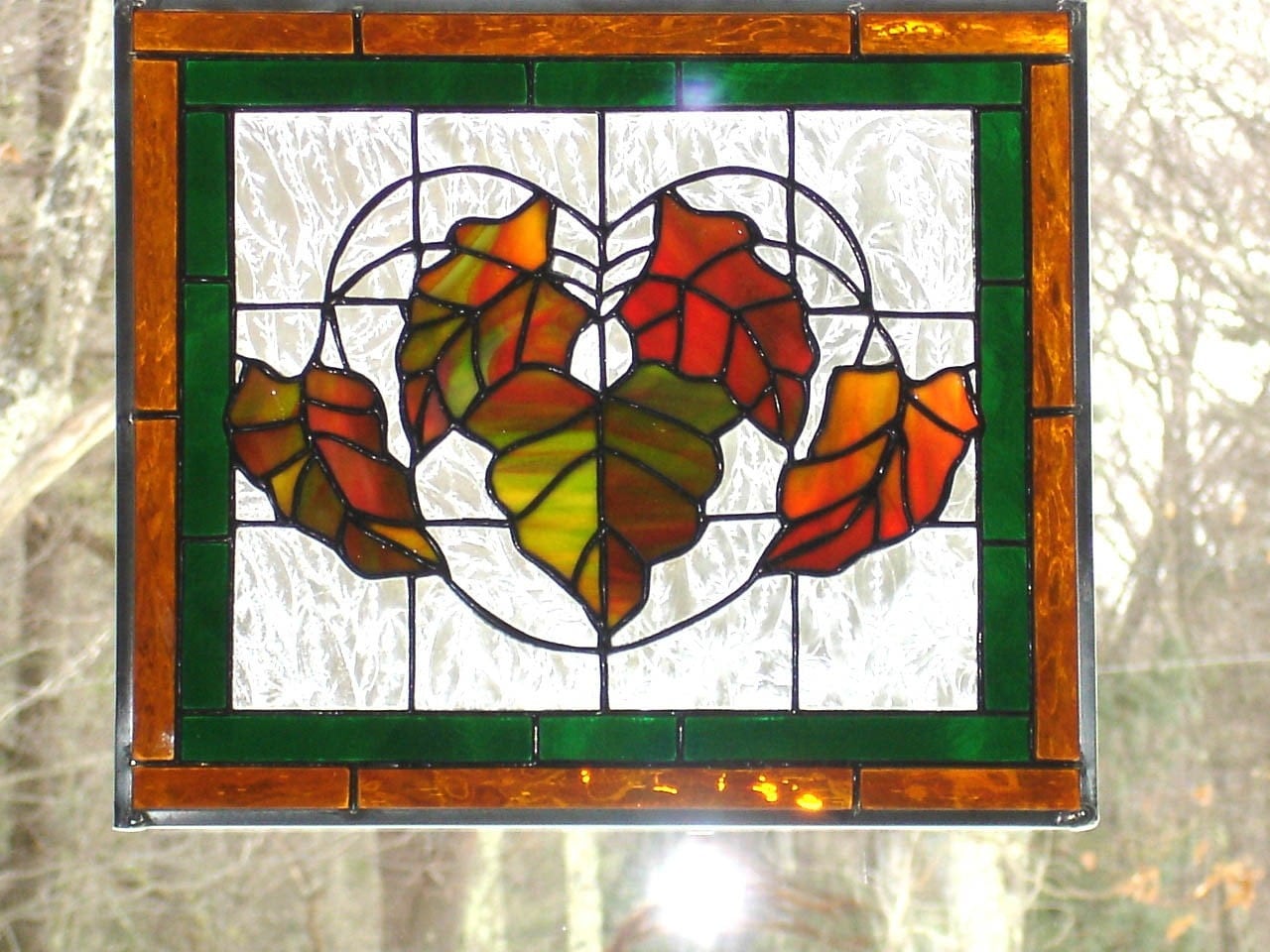 Stained glass panel Autumn leaves orange by DesignsStainedGlass