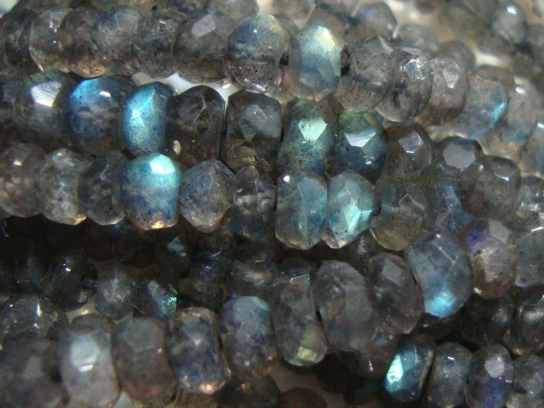 SALE - 15 Inch Strand 4.5-5mm -- Pretty Dark Flashing Blue Green LABRADORITE Micro Faceted Rondelle