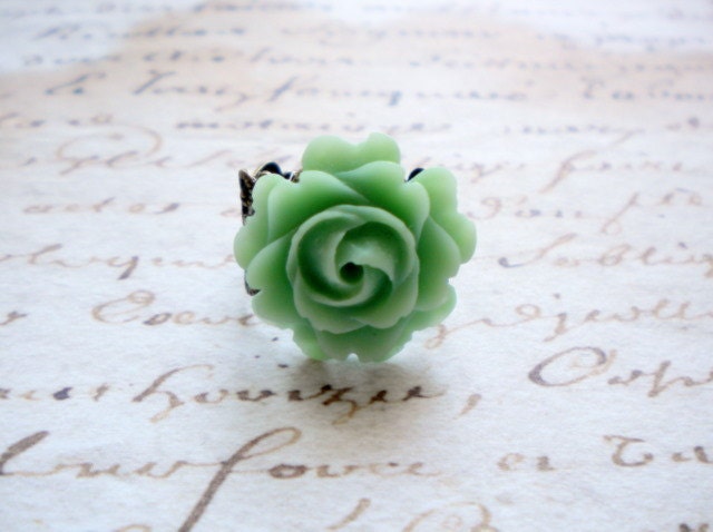 Flower Ring Green Rose Adjustable Flower Ring Bridesmaid Statement Ring Flower Jewelry