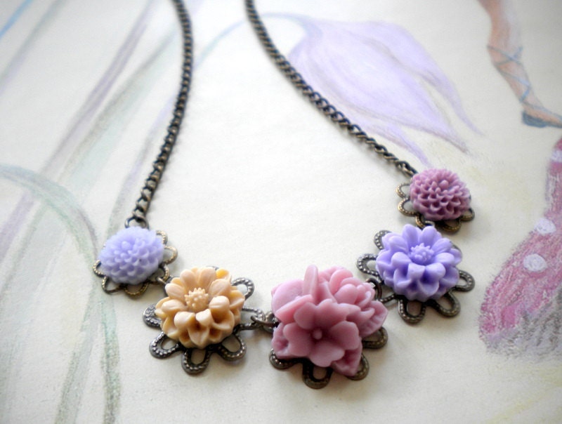 Purple Necklace Flower Necklace Bridesmaid Necklace Purple Jewelry
