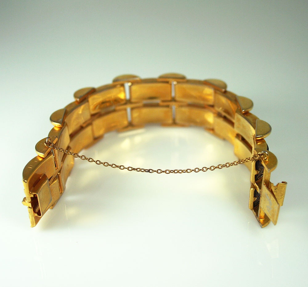 Vintage Bracelet Spanish Damascene Two Row Chunky Jewelry