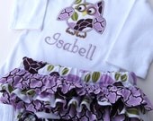 Personalized Owl Onesie and Diaper Cover Set- Personalized Embroidered Purple Owl Onesie Set-Personalized Embroidered Owl Onesie