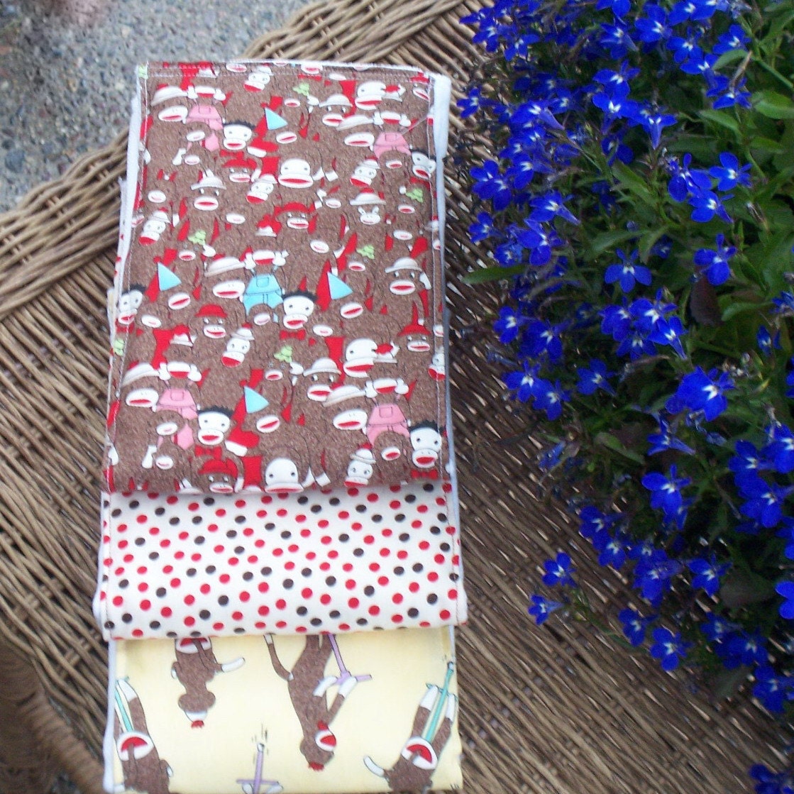 Baby Burp Cloths Set of 3 Premium Sock Monkey design