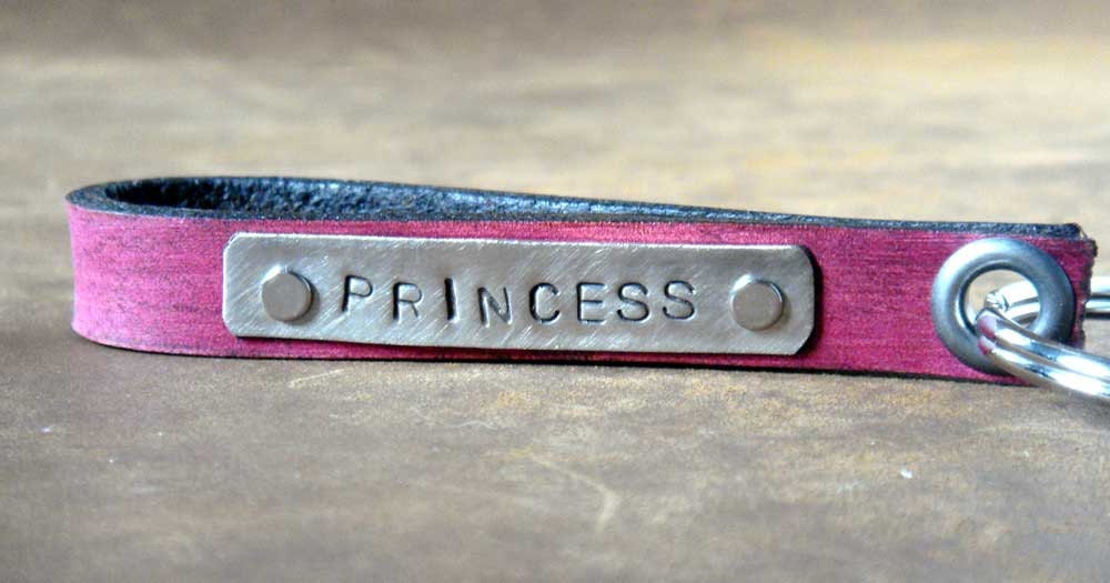 Princess Skinny Leather Key Chain - in Nickel on Pink Leather