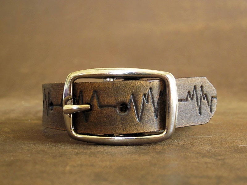 Heartbeat Lifeline Cuff on Distressed Dark Brown Leather