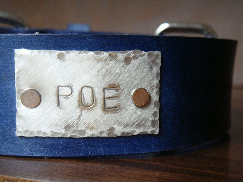 Leather Dog Collar with Hand Stamped Metal Plate