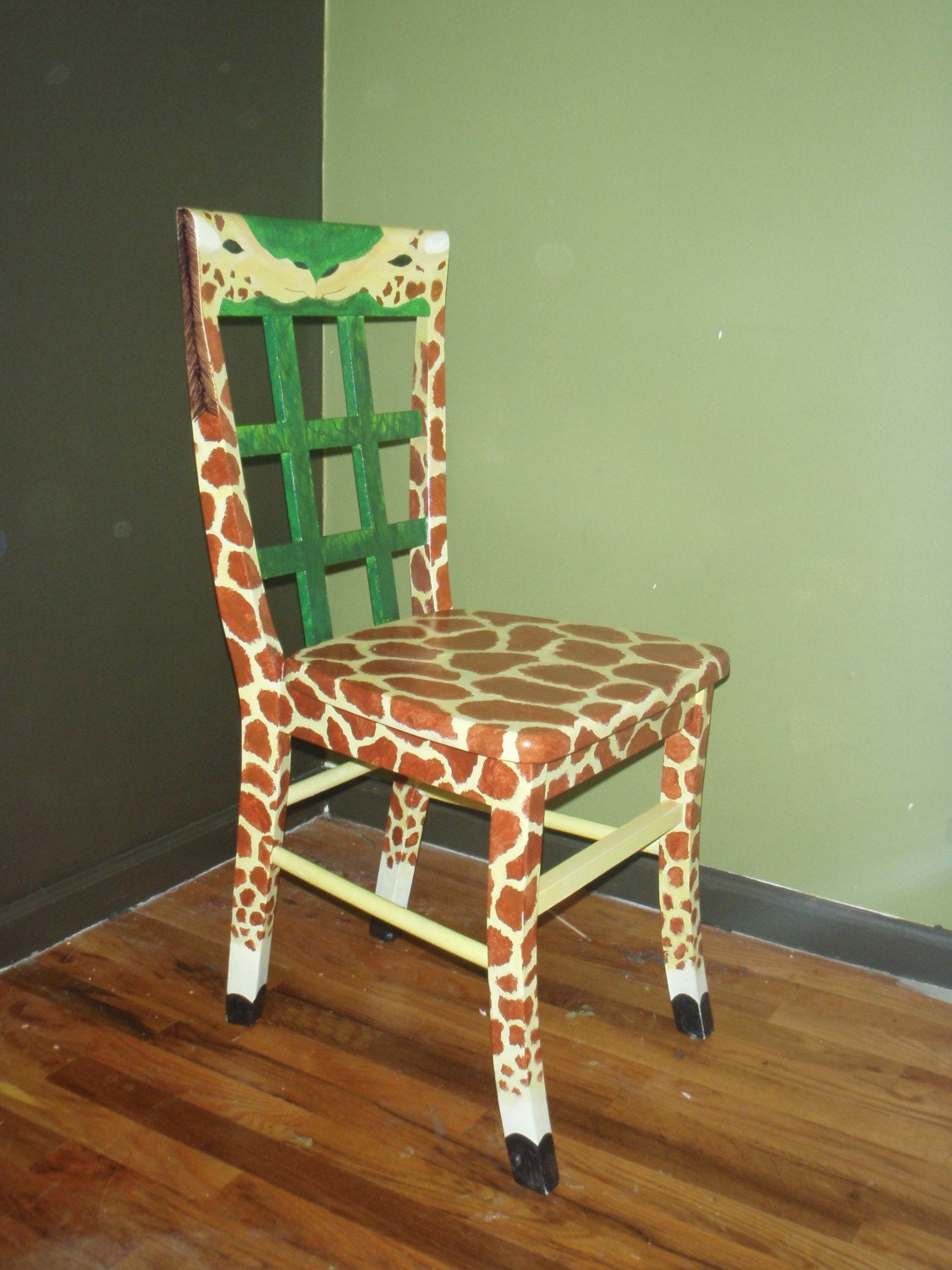 Hand Painted Giraffe Chair Wooden
