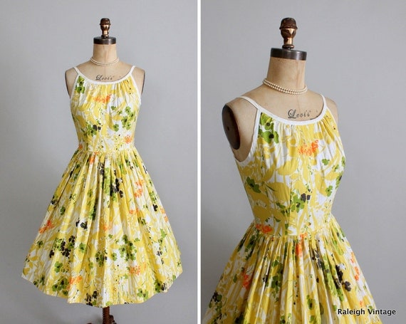 Vintage 1960s Dress : 50s 60s Floral Garden Party Sundress