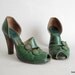 Vintage 1940s Shoes : 40s Green Button Peep Toe Pumps
