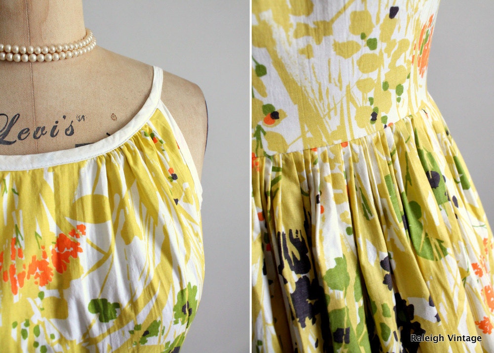 Vintage 1960s Dress : 50s 60s Floral Garden Party Sundress