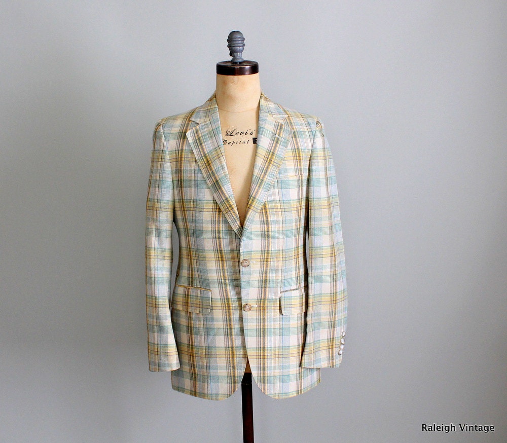 Vintage 1960s MENS Blazer : 60s Mad Men Plaid Sport Coat