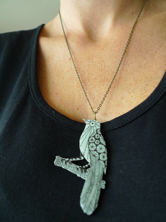 Duck Egg blue hand drawn bird Necklace