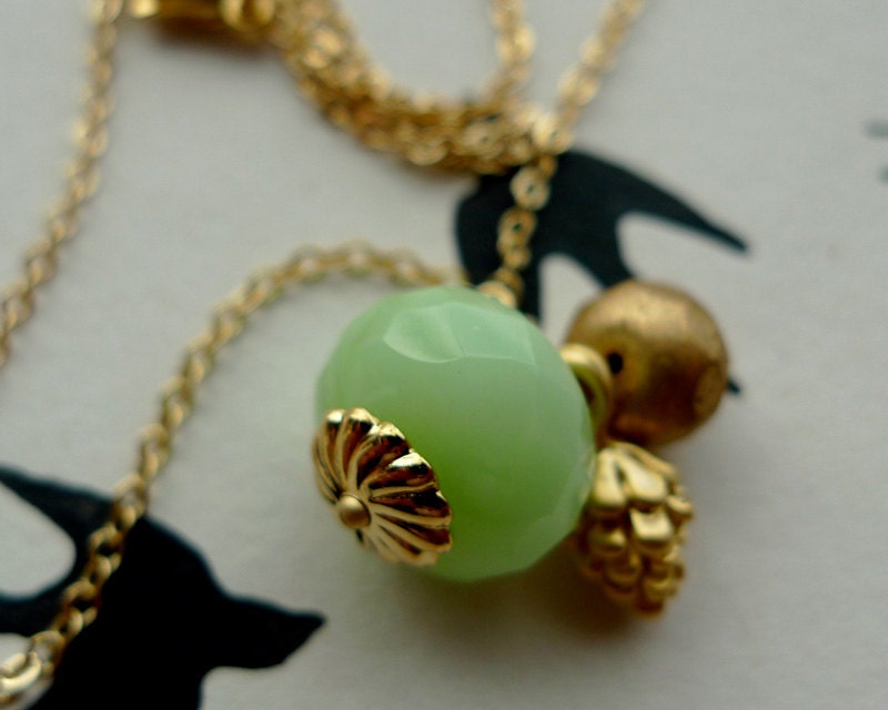 Gold Plated pine cone and vintage bead necklace