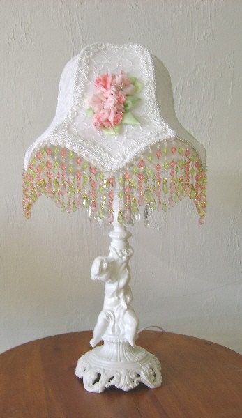 Victorian Lamp Shades on White Victorian Style Lamp Shade With Hand Stitched Silk Flower Trim