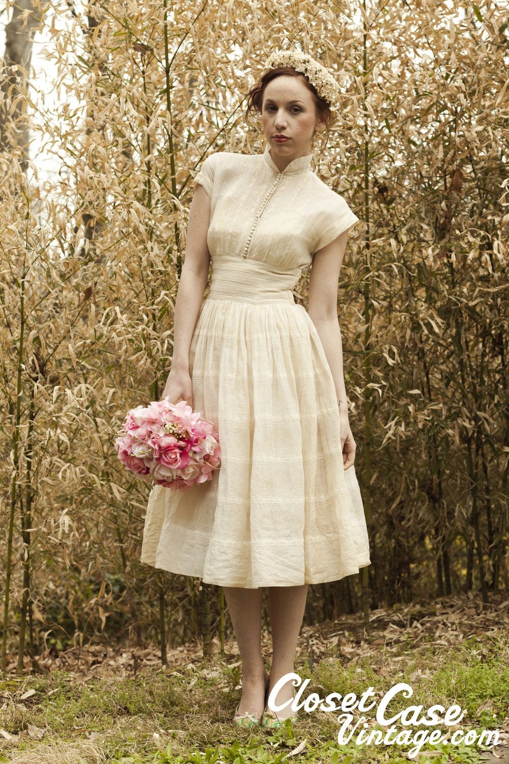 50s Rhinestone Cream Velvet Trimmed Flower Netted Bridal Hat