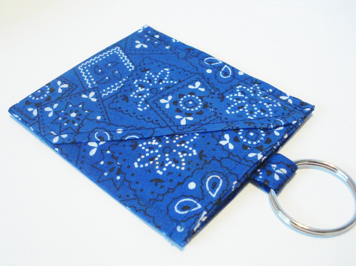 Mini Wallet Key Chain Credit Card Holder  Navy Blue Bandana
