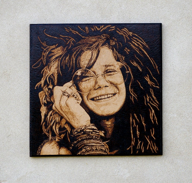 Janis Joplin - woodburned wall art