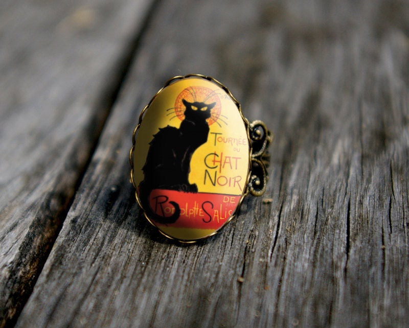 Vintage style Chat Noir - adjustable ring