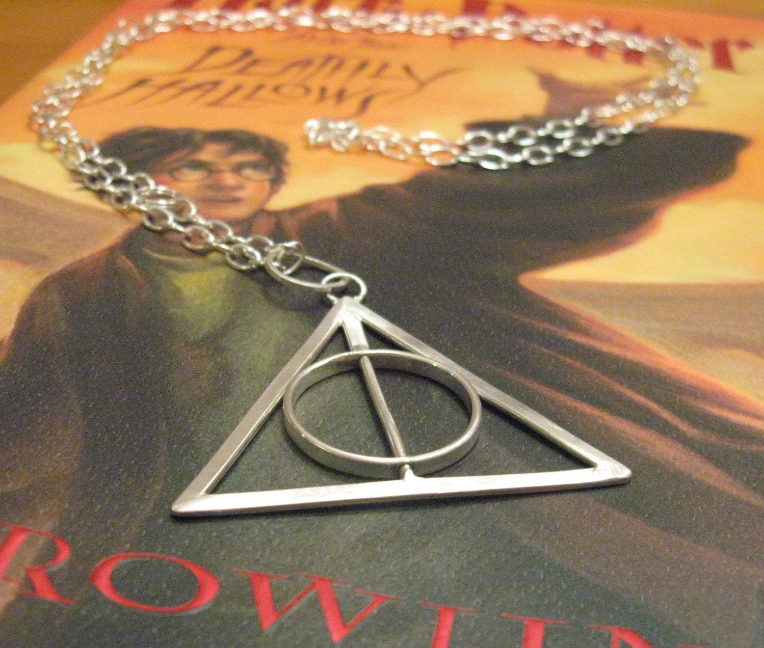 Sterling Silver Deathly Hallows inspired Spinning Pendant Necklace