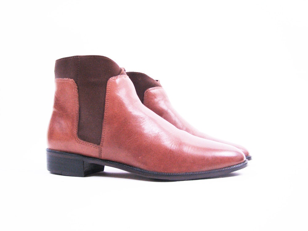 Vintage Sienna Brown Leather Chelsea Ankle Boots Size 6