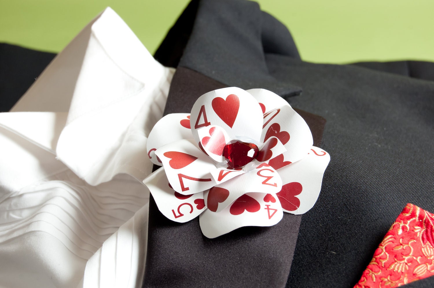 Alice in Wonderland Hearts Poker Card Boutonniere
