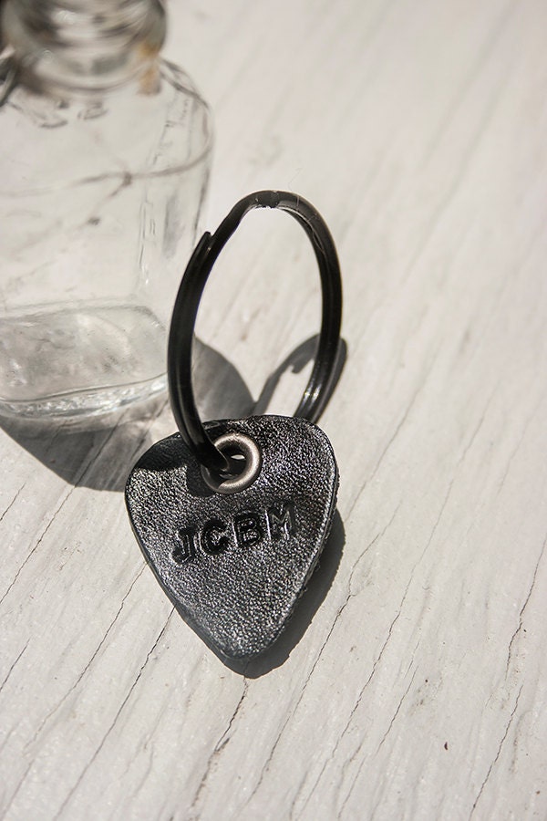 Leather Guitar Pick - Personalize with up to 4 characters - key ring, luggage tag - hand cut - perfect for Dad