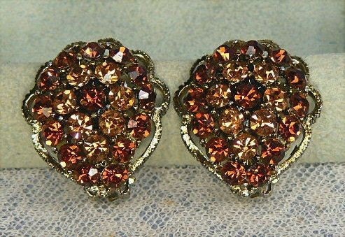 Vintage 50s Weiss Amber and Topaz Rhinestone Earrings, Party, Wedding Jewelry - MyVintageCocktail