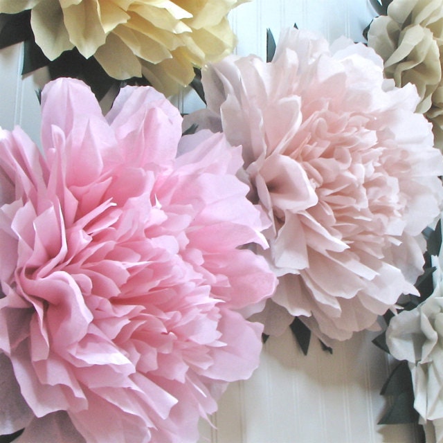Lucky Peony 5 Giant Tissue Paper Pom Flowers, peonies, hang/wall flower, wedding, shower, party, nursery decor, Party Blooms by Whimsy Pie