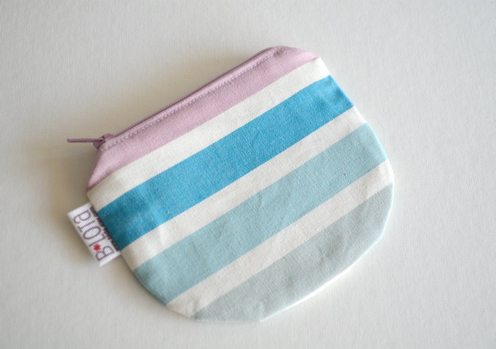 Itty Bitty Zipper Pouch - Ombre Stripes in Pastel Blues and Lilac
