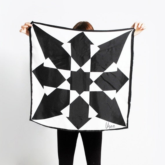 Vintage 60s Geometric ARROWS Black and White VERA Scarf