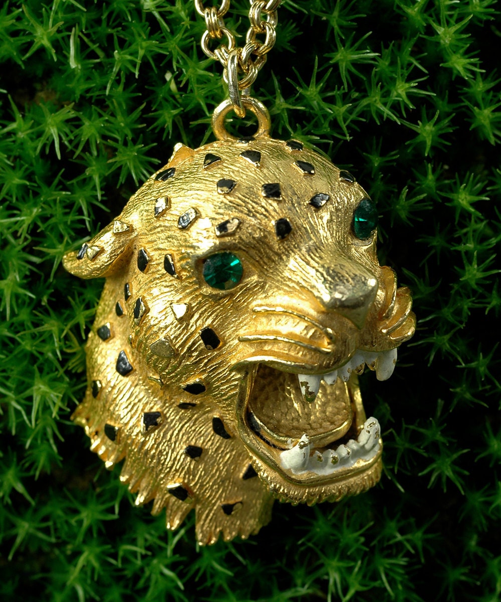 Vintage 70s Leopard Necklace - ANIMAL INSTINCTS - Extra Long Chain