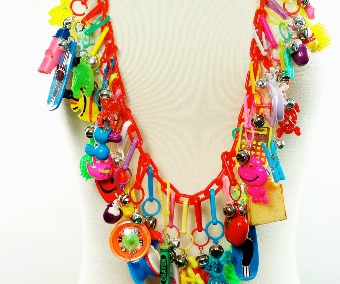 Ultimate 80's CHARM Necklace - FRINGE Statement Necklace - OOAK