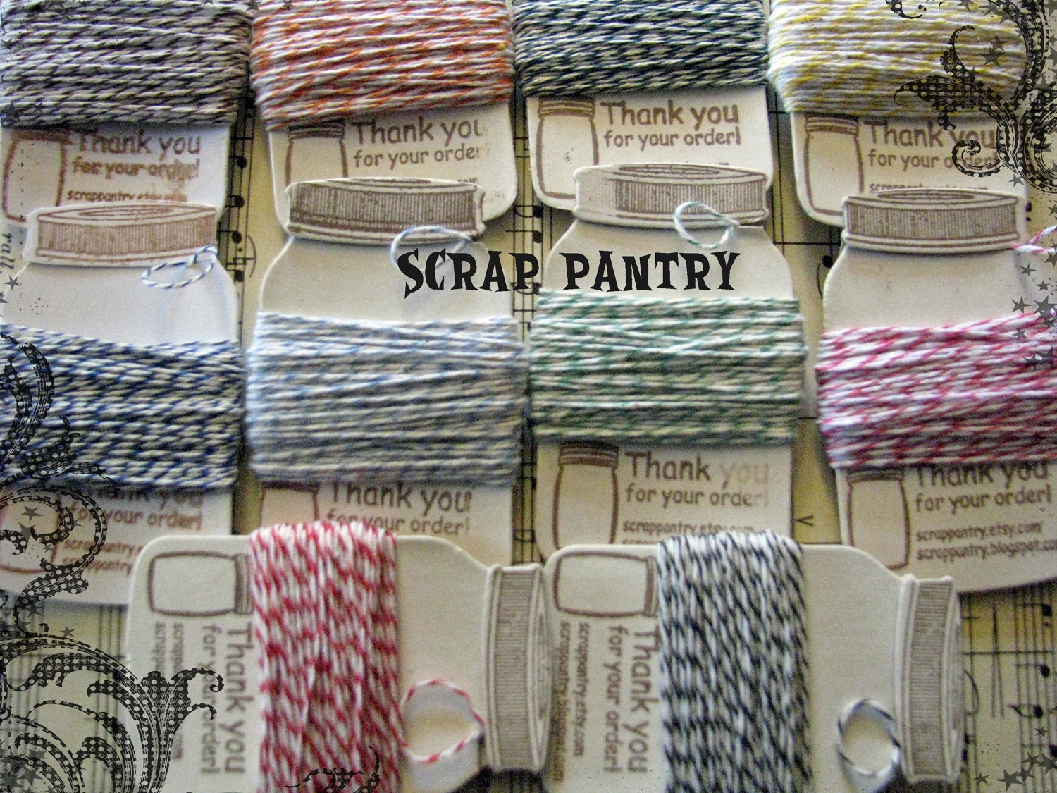 250 yards bakers twine- Choose your Colors-Looks like Vintage Baker's twine- 250 yards of Pink, Orange, Yellow, Green, Blue, Red or Brown