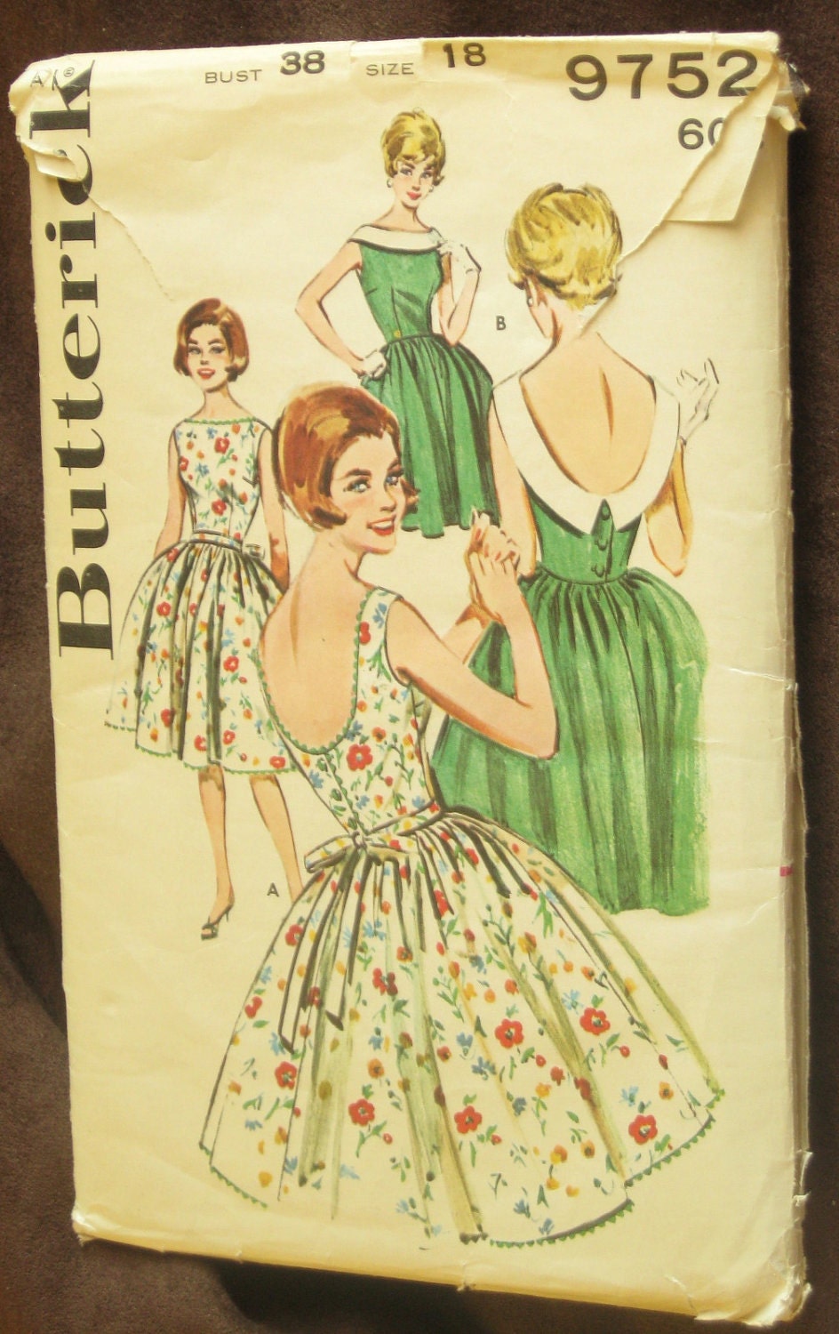 Lovely 50's Vintage Dress Pattern: Butterick 9752, Bust 38